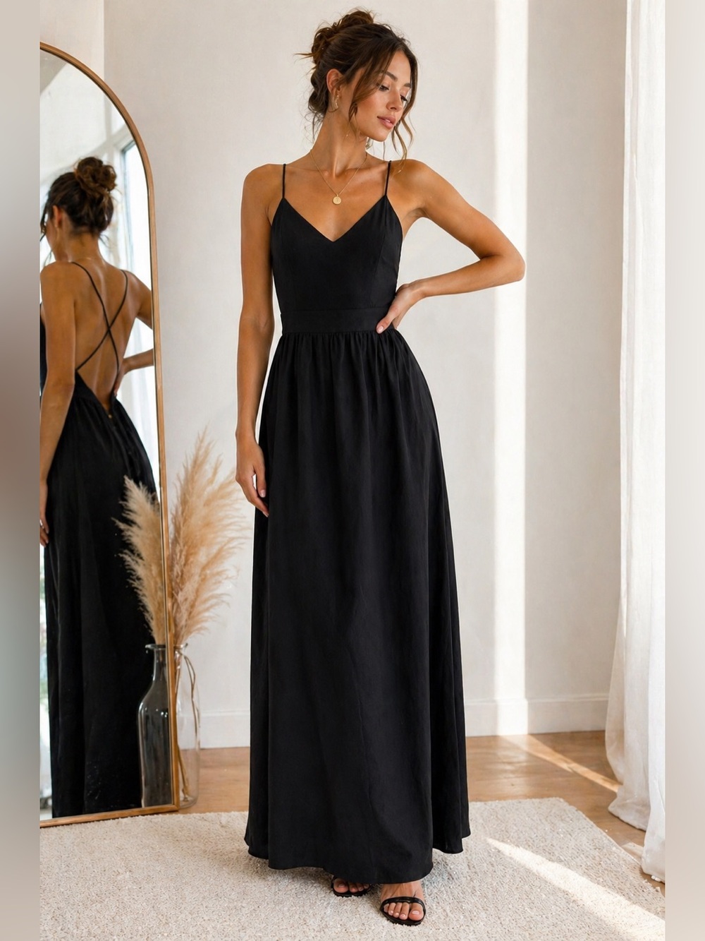 Tobi Black Strappy Maxi Dress Open Back Flowy Size Small